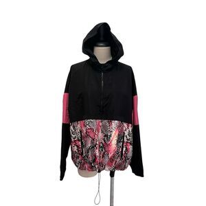 Cato Est. 1946 Active Women's Zip-up Hooded Windbreaker Jacket Pink Black XL NWT